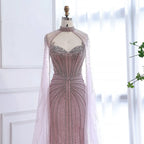 Luxury Dubai Caramel Beaded Evening Dress With Cape LA72811C