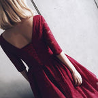 Half Sleeves Lace V Neck Homecoming Dress Short Prom Dress