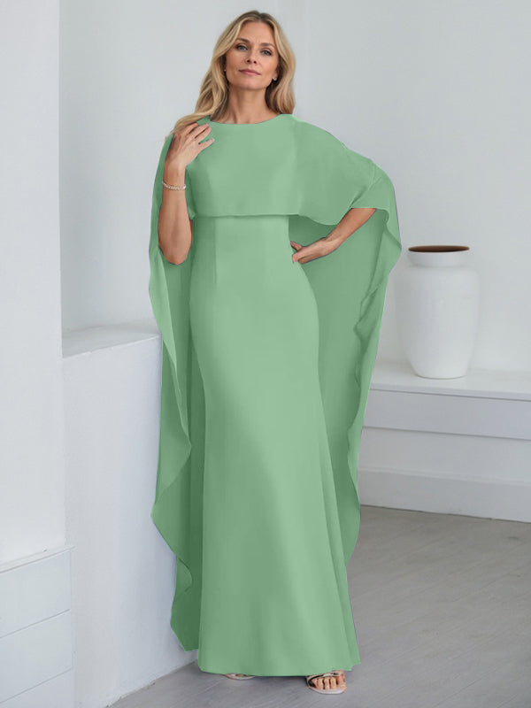 Sheath Scoop Floor-Length Chiffon Mother of the Bride Dress With Cascading Ruffles