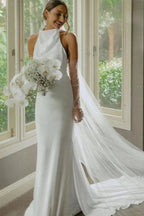 Satin Mermaid Halter Neck Backless Modest Simple Wedding Dresses