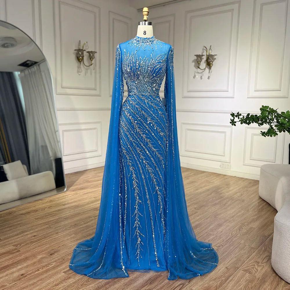 Serene Hill Nude Cape Sleeves Mermaid Lace Beaded Luxury Dubai Long Evening Dresses Gowns for Women Wedding Party LA71885A