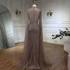 Luxury Nude Mermaid Evening Dress with Cape Sleeves