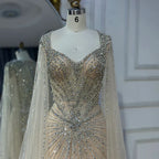 Dubai Luxury Nude Cape Sleeves Beaded Evening Dress LA72575A