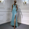 Serene Hill Blue Mermaid Elegant Cape Sleeves Luxury Beaded Feather Evening Dresses Gowns 2024 For Women Party LA71583A
