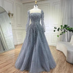 Serene Hill Muslim Pink A Line Beaded Luxury Dubai Long Evening Dresses Gowns   For Woman Wedding Party