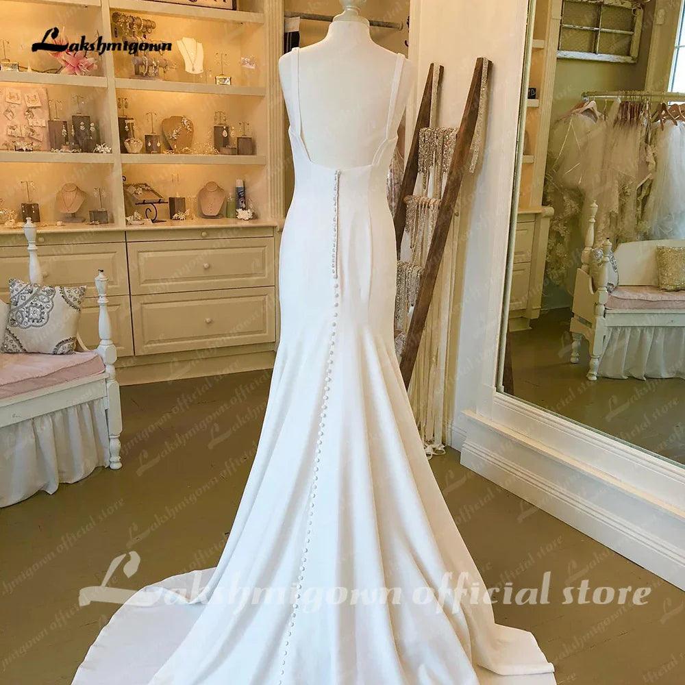 NumberSea Sexy Scoop Neck Soft Satin Spaghetti Straps Mermaid/Trumpet Boho Wedding Dress Illusion robe mariée sirene