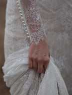 NumberSea Sheath Lace Long Sleeves Beaded Wedding Dresses, Vintage Bridal Gown, MW813