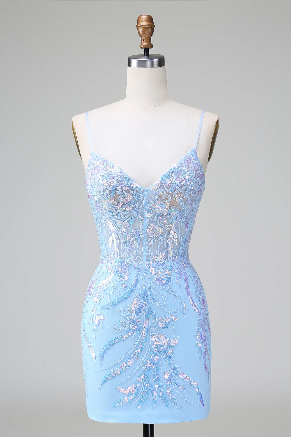 Sheath Spaghetti Straps Mini Homecoming Dress with Sequins