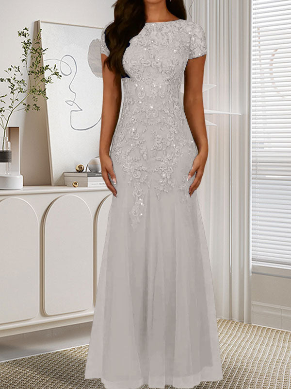 Dark Navy Mermaid Scoop Sequins Tulle Dress