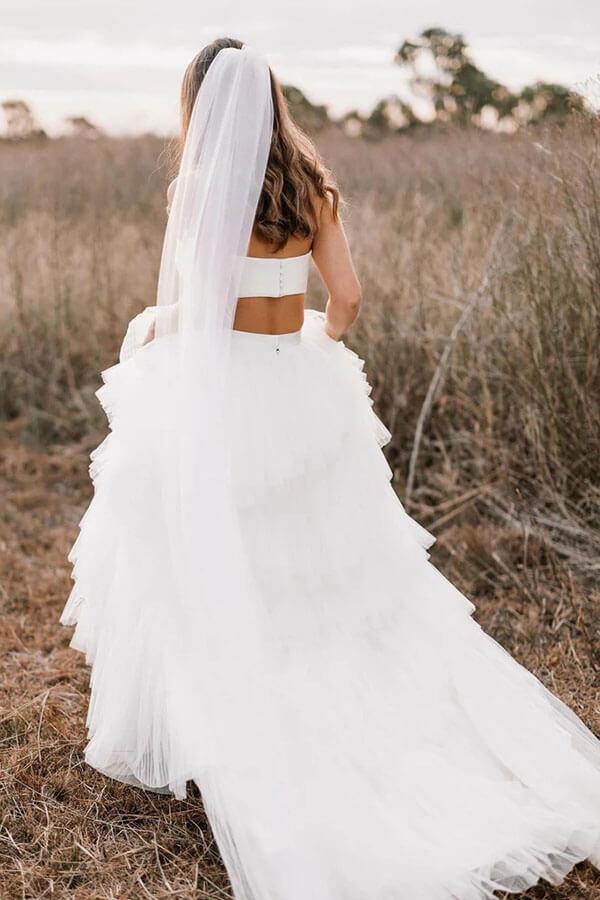NumberSea Simple Two Piece Wedding Dress With Layered Tulle Skirt, Bridal Gown, MW1005