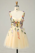 Sweatheart Tulle Champagne Homecoming Dress Short Prom Dress