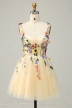 Sweatheart Tulle Champagne Homecoming Dress Short Prom Dress