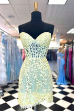 Sweetheart Lace Corset Tight Yellow Homecoming Dress