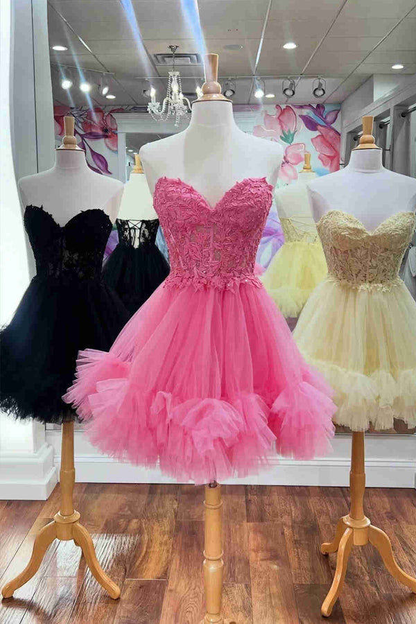 Sweetheart Sheer Corset Ruffle Light Homecoming Dress