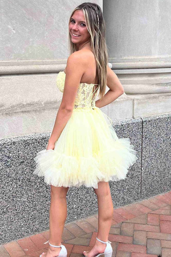 Sweetheart Sheer Corset Ruffle Light Homecoming Dress