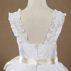 A-line Taffeta match Tulle Tea-length Flower Girl Dress Square Neck Straps Sleeveless
