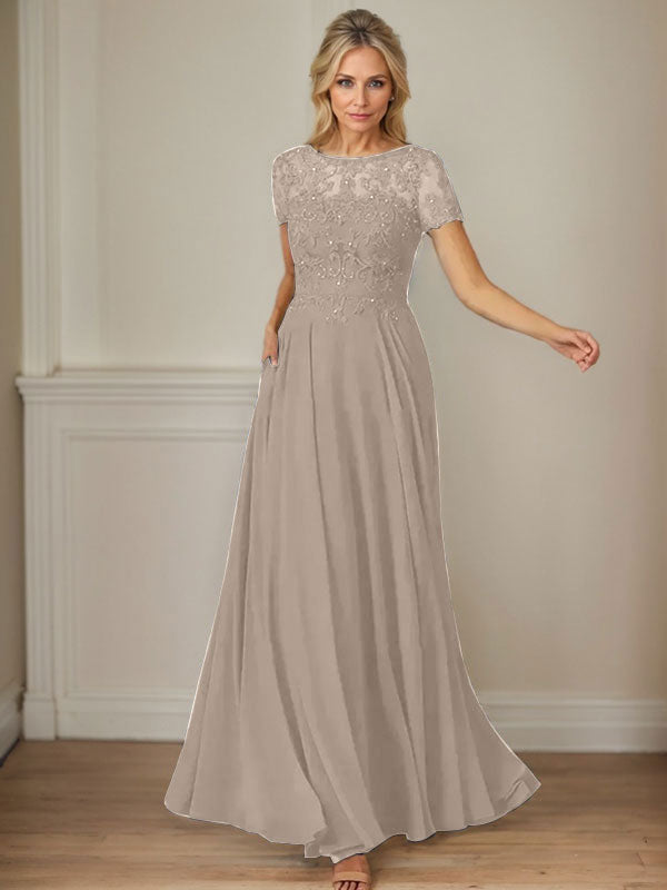 Dark Navy A-Line Boatneck Sequins Chiffon Dress