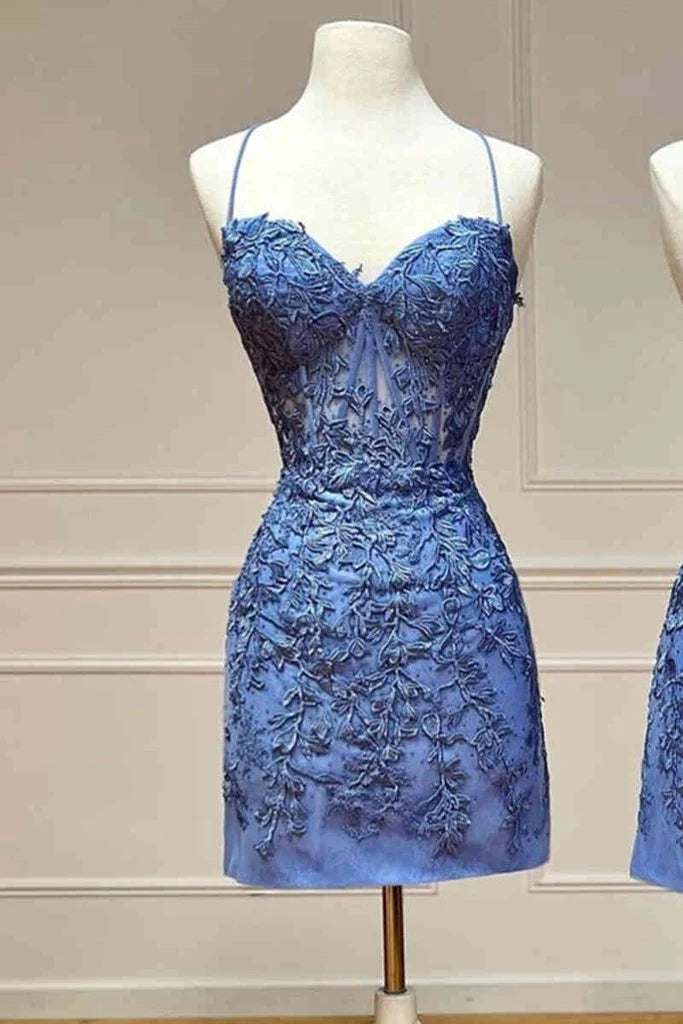 Tie Back Appliqued Bodycon Tight Homecoming Dress