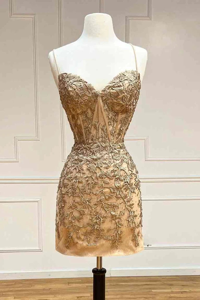 Tie Back Appliqued Bodycon Tight Homecoming Dress