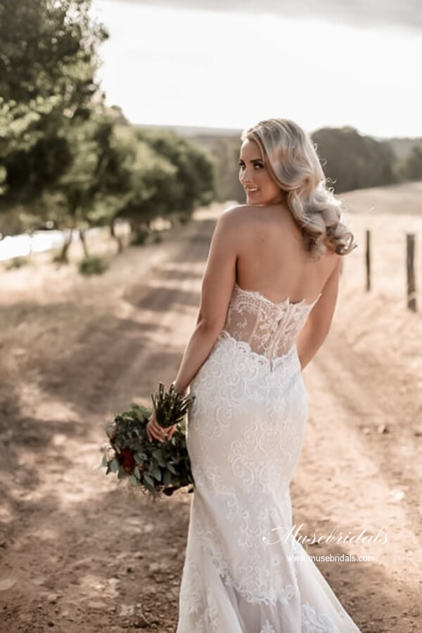 Tulle Mermaid Sweetheart Vintage Wedding Dresses With Lace Appliques
