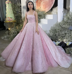 New Arrival Pink Straps Sequin Beaded Long Ball Gown Formal Occasion Gowns Y4918
