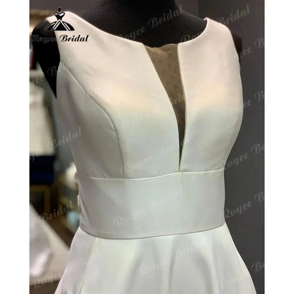 Vestito da Sposa Vintage Backless Robe Crepe Satin Wedding Dress Sleeveless Women Bridal Gowns Hochzeitskleid Custom Made
