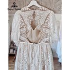 Vintage Bohemian Lace Boho Beach Open Back Women Wedding Dress with Sleeve 2025 Robe Mariee Bridal Gown Custom Made Floor Length