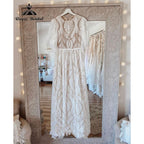 Vintage Bohemian Lace Boho Beach Open Back Women Wedding Dress with Sleeve 2025 Robe Mariee Bridal Gown Custom Made Floor Length