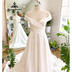 NumberSea Vintage Off Shoulder Boho Soft Satin A Line Wedding Dress Women Short Cap Sleeve 2025 Bridal Gown Custom Made robe de mariee
