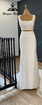 Vintage Two Pieces Soft Satin Beach Boho Country Women Wedding Gown 2024 Bridal Receipt Dinner Party Wedding Dress suknia slubna