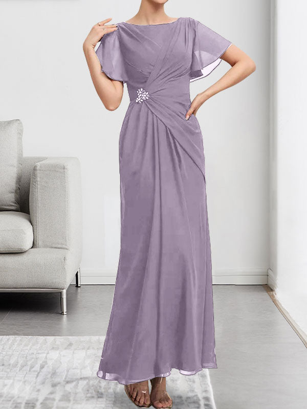 A-line Scoop Illusion Tea-Length Chiffon Lace Mother of the Bride Dress With Beading Sequins