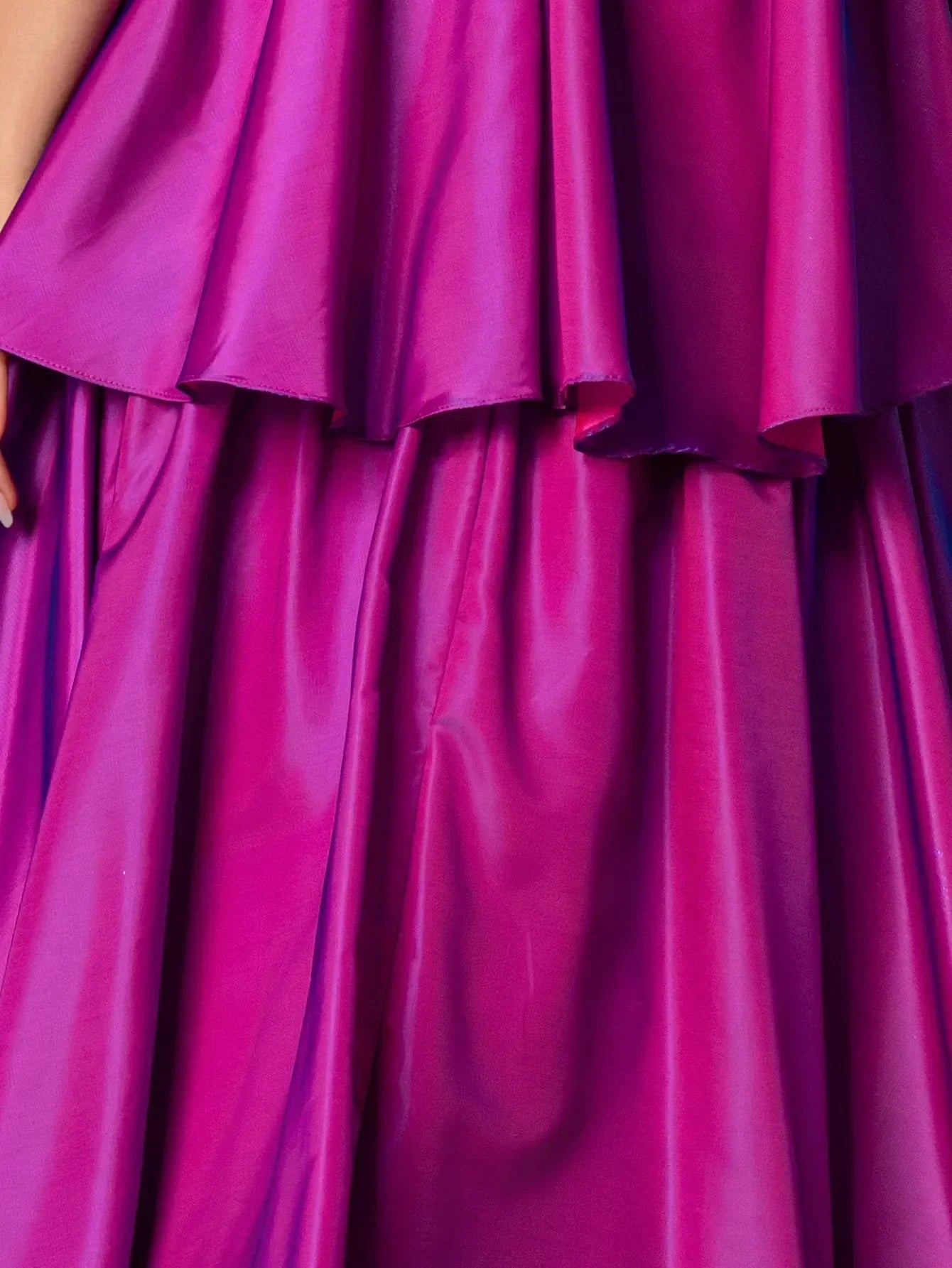 Bow Front Sheer Bodice Crystal Strapless Ruffle Tiered Prom Dress
