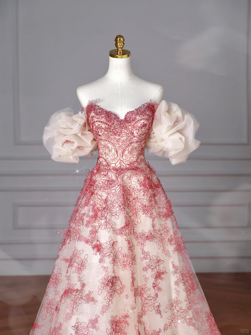 Pretty Tulle Beaded Red A Line Off The Shoulder Prom Dress Evening Dress Formal Birthday Ball Gown Y8621
