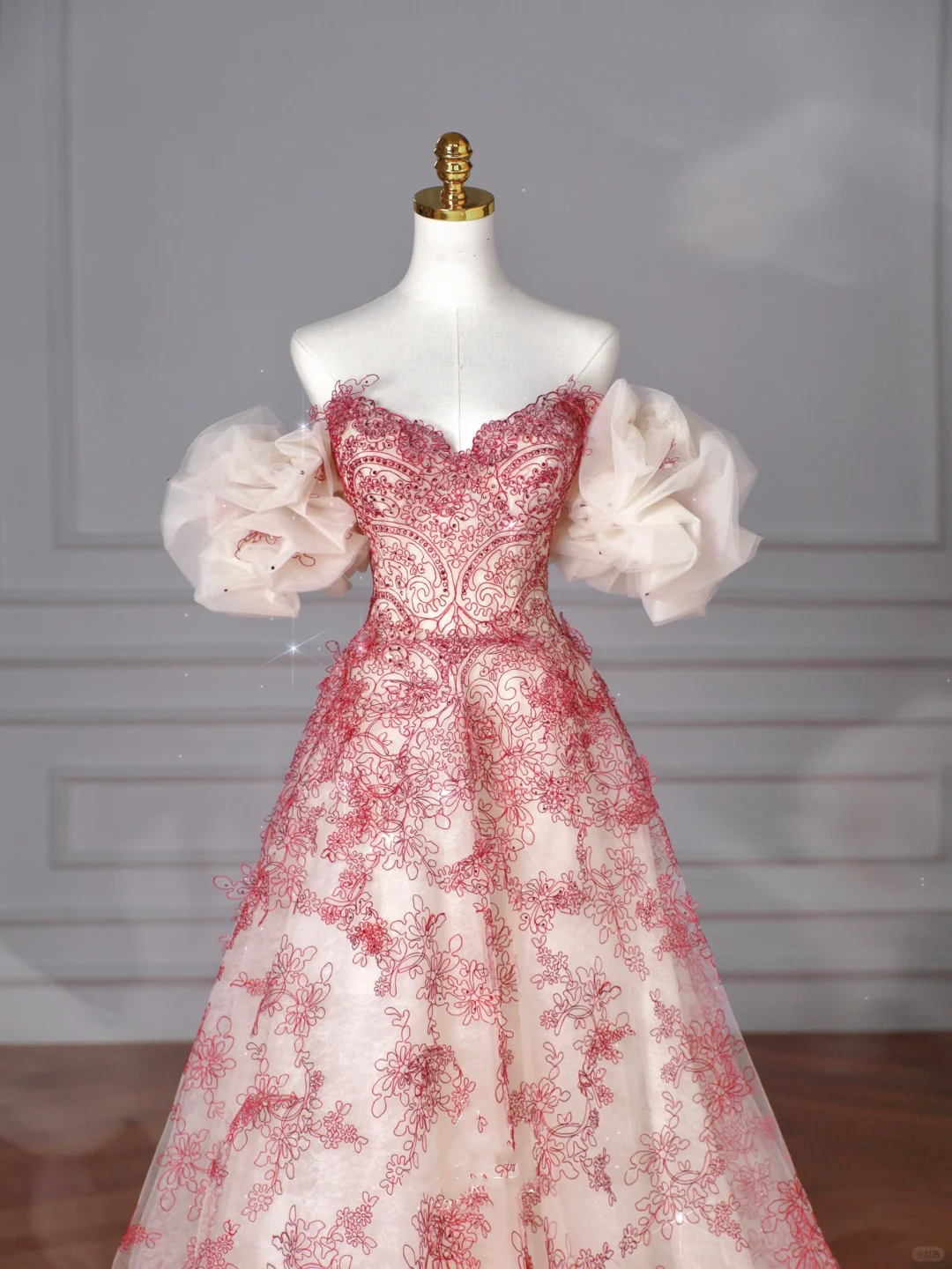 Pretty Tulle Beaded Red A Line Off The Shoulder Prom Dress Evening Dress Formal Birthday Ball Gown Y8621