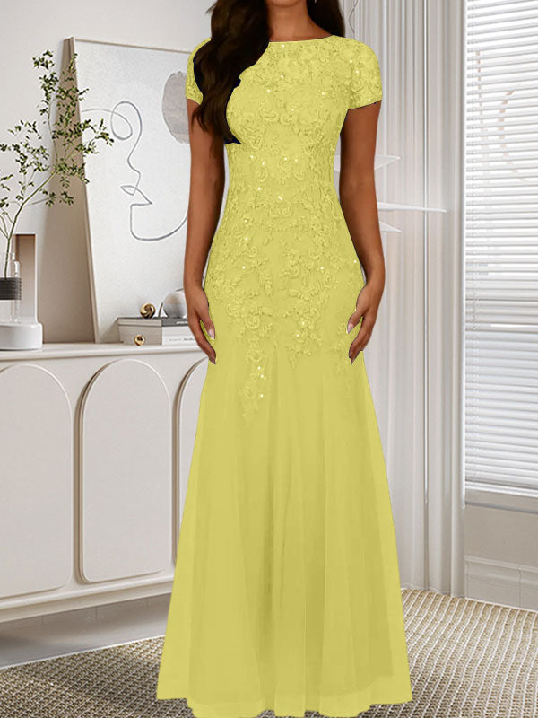 Dark Navy Mermaid Scoop Sequins Tulle Dress