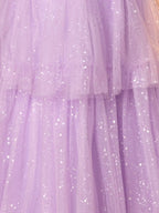 Off Shoulder Sparkly Lace Embroidery Layered Ball Gown Prom Dress