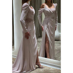 A Line One Shoulder Beads Long Sleeves Formal Evening Dress