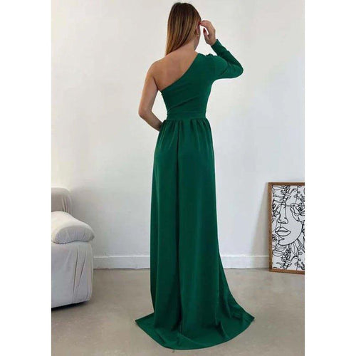 A-line One Shoulder Waist Long Sleeves Slit Prom Party Dress Open Back