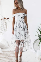 A-line  Sleeveless Off The Shoulder Unique Tulle Homecoming Dresses