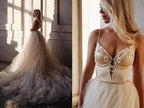 A-line  Straps Floor length Beading Wedding Dress Long Prom Dress