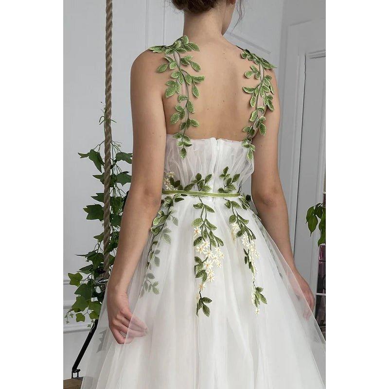 A-Line Straps Tulle Appliques Sleeveless Prom Evening Formal Dress