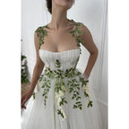 A-Line Straps Tulle Appliques Sleeveless Prom Evening Formal Dress