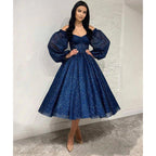 A Line V Neck Long Sleeves Sparkly Prom Dress Short Homecoming Dress