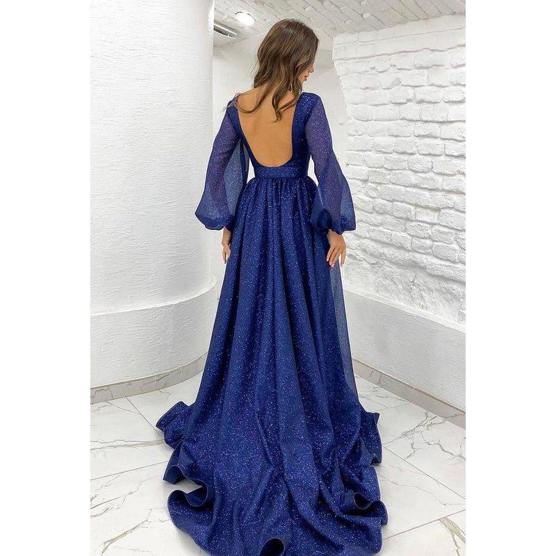 A-Line V-Neck Sequined Belt Long Sleeves Party Dress