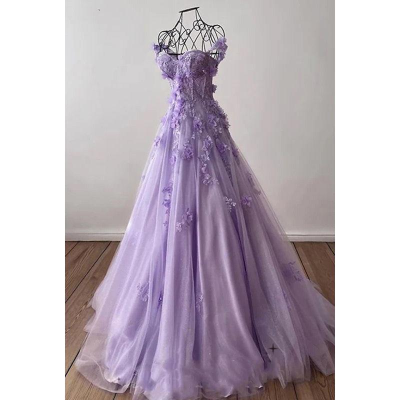 Glamorous & Dramatic Off-Shoulder Sleeveless A-Line Applique Evening Party Prom Dress