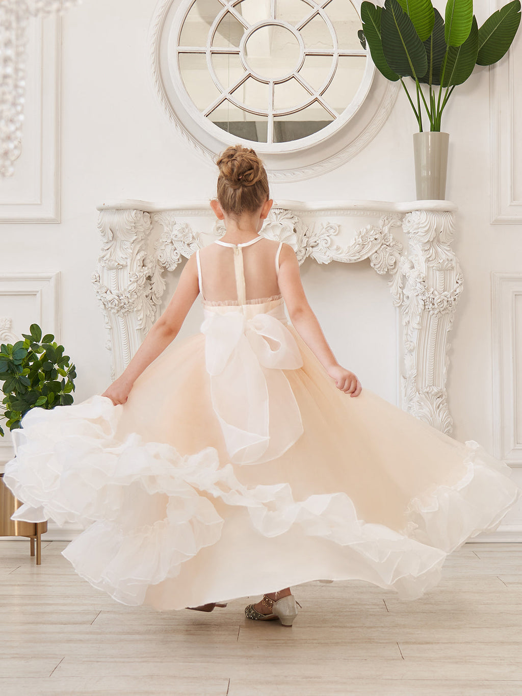 A-line Organza Tulle Floor-length Pink Dress (010226975)
