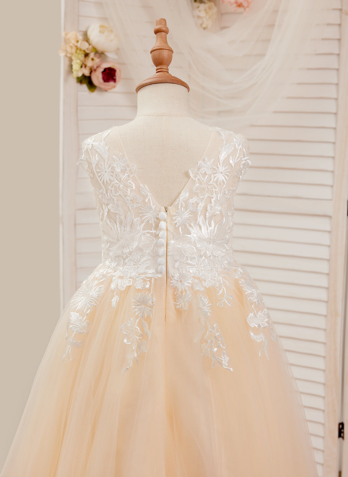 A-line Lace Tulle Floor-length Pink Dress (010226589)