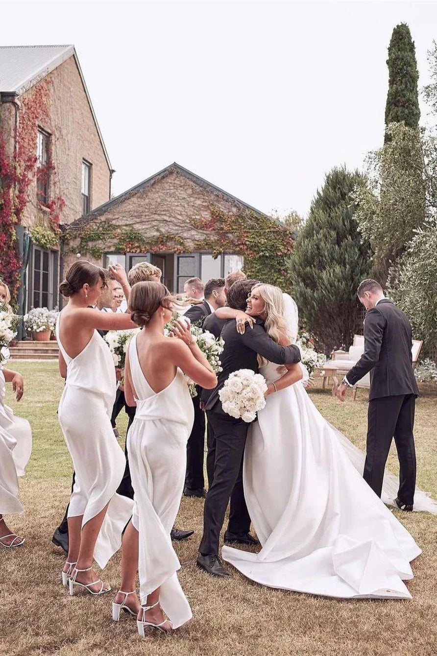 Beautiful Simple White A-line Wedding Dress With Side Slit