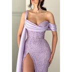 Sheath One Shoulder High Split Long Prom Formal Dress