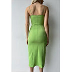Sheath/Column Spaghetti Straps Satin Knee Length Evening Dress